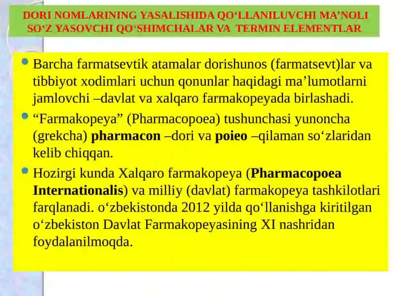 DORI NOMLARINING YASALISHIDA QO‘LLANILUVCHI MA’NOLI SO‘Z YASOVCHI QO‘SHIMCHALAR VA TERMIN ELEMENTLAR 3