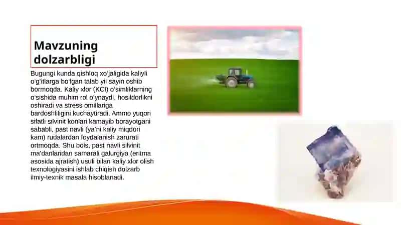 Past navli silvinit madanidan galurgiya usulida kaliy xlor olish 3
