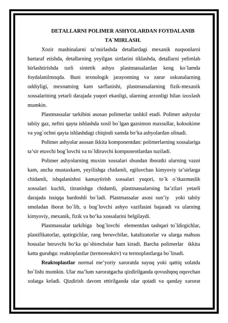 Detallarni polimer ashyolar yordamida tiklash 3