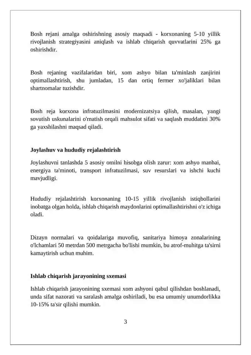 Meva va sabzavotlarni qayta ishlash korxonasining bosh plani 3