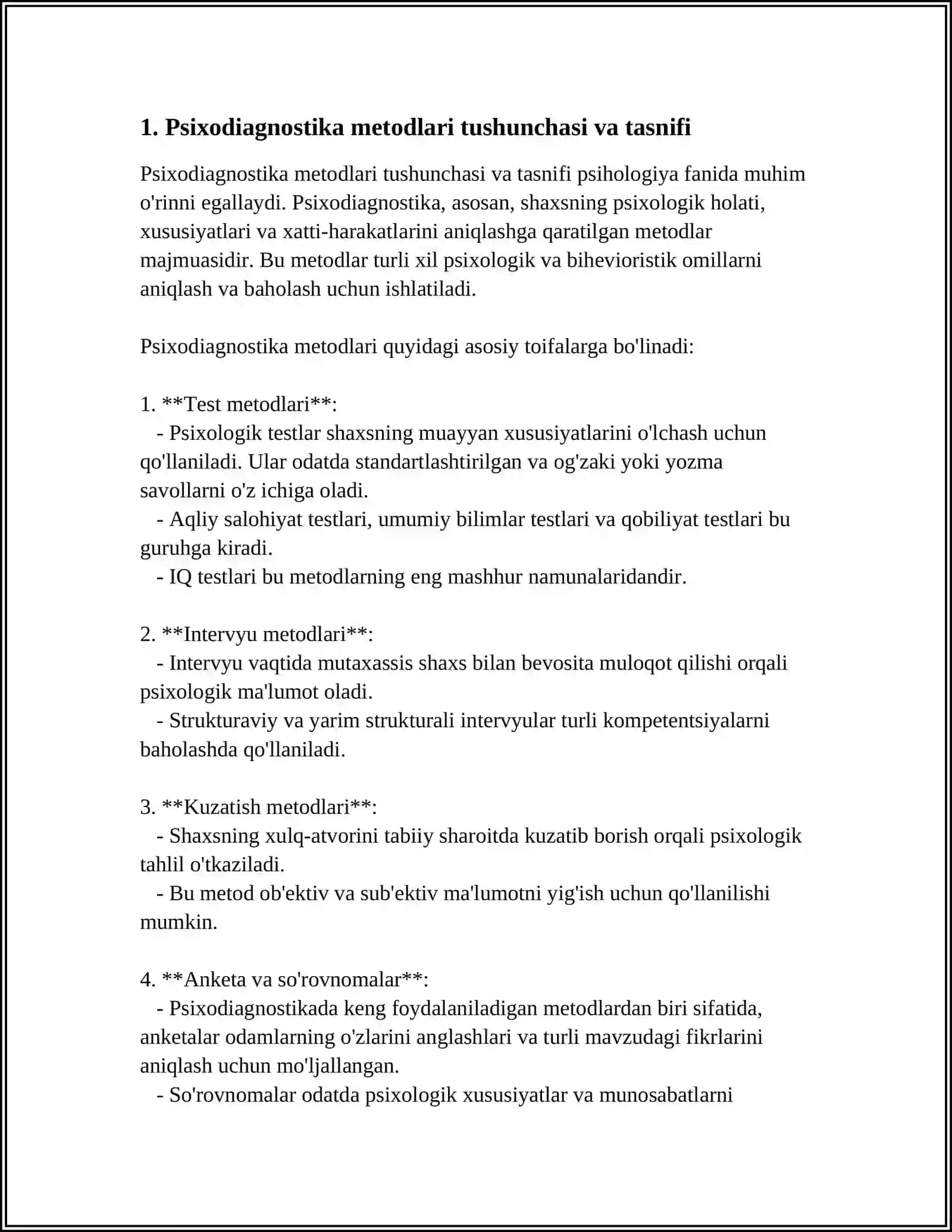 PSIXADIAGNOSTIKA METODLARI KLASSIFIKATSIYASI VA PSIXOLOGIK TESTLASHTIRISH SHAKLLARI 3
