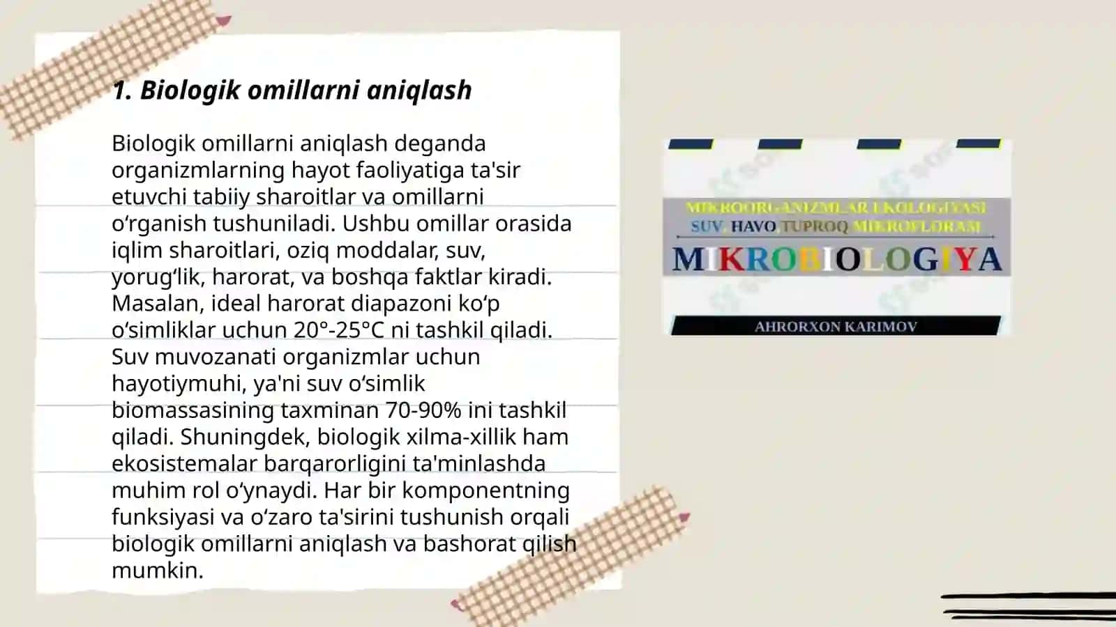 Biologik omillarning mikroorganizmlarga tasiri. Tuproq suv va havo mikroflorasi 3