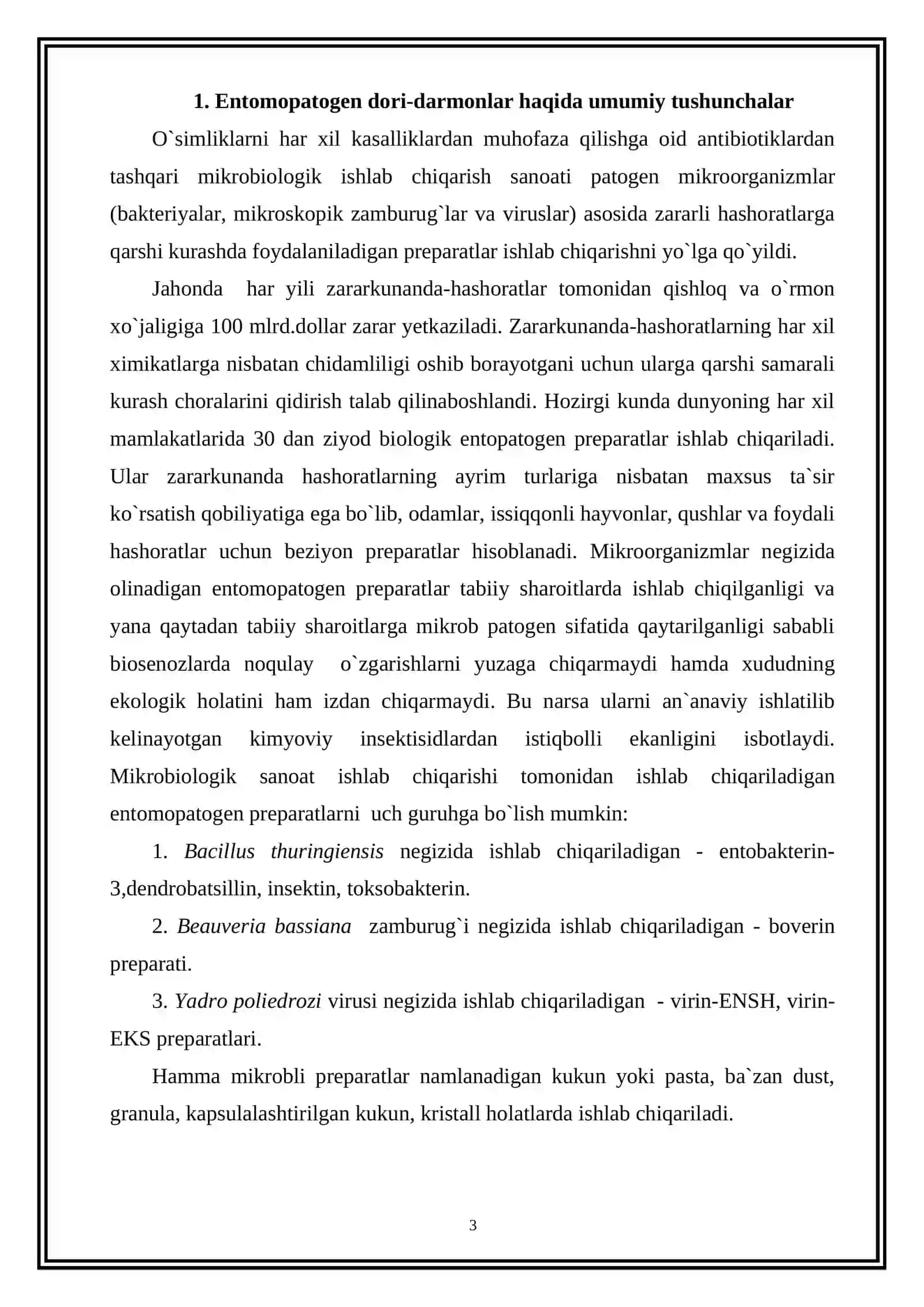 QISHLOQ XO`JALIGI UCHUN BAKTERIAL DORI-DARMONLARNI AJRATIB OLISH TEXNOLOGIYASI 3