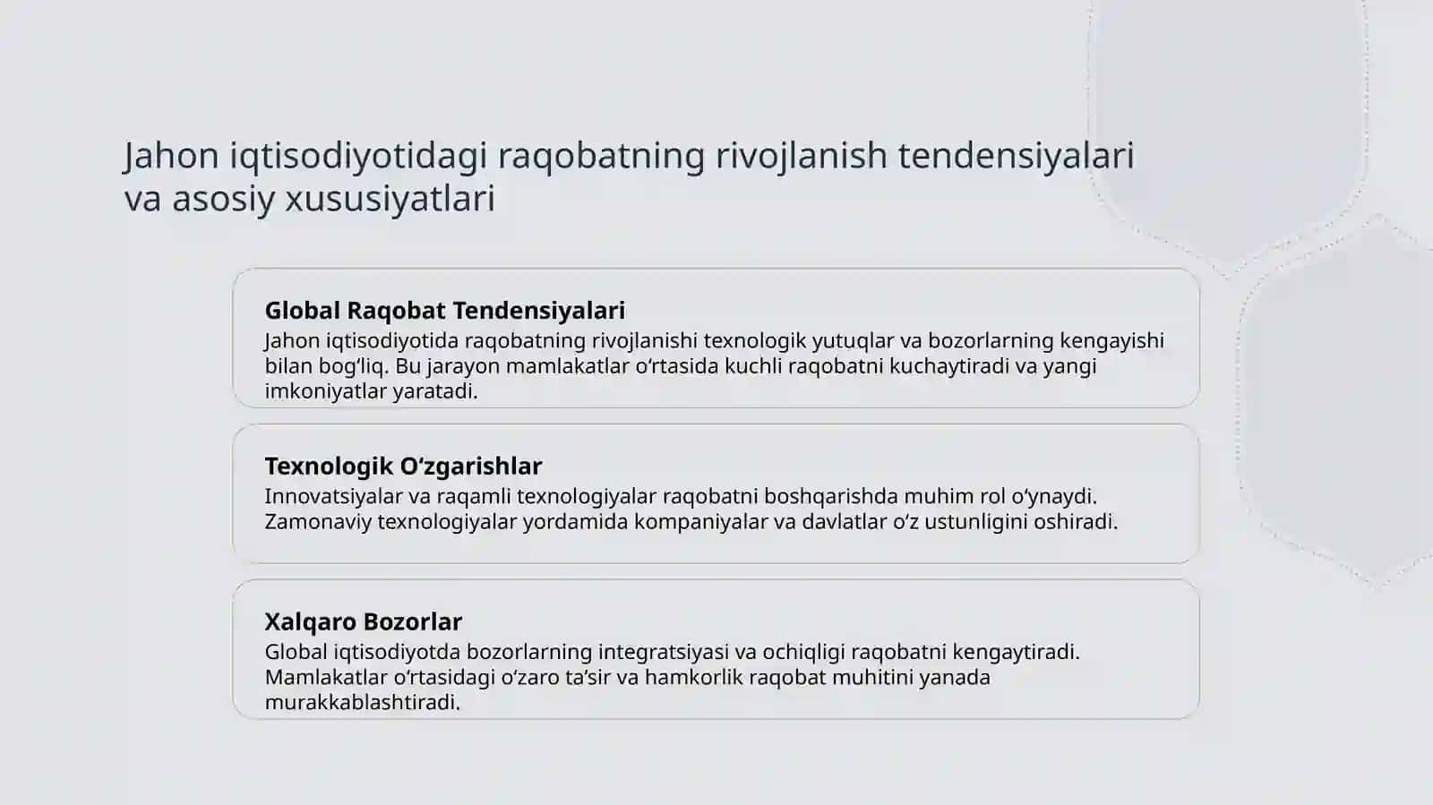 Jahon iqtisodiyotidagi raqobatning rivojlanish tendensiyalari va asosiy xususiyatlari 3