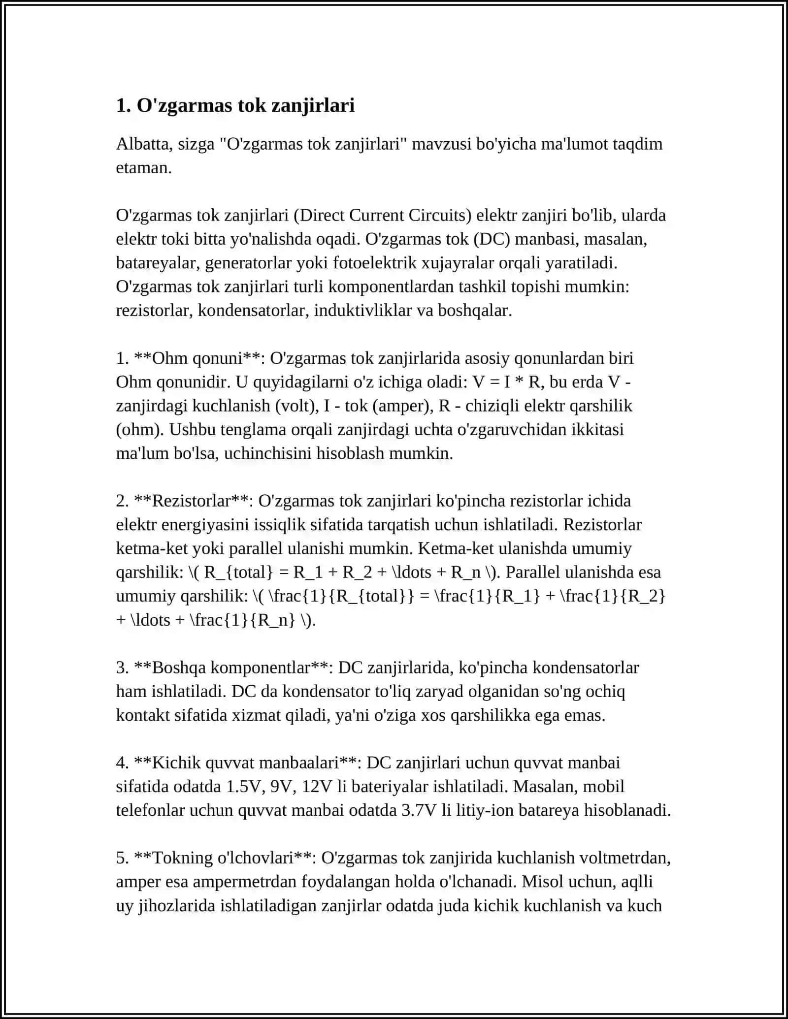 O'ZGARMAS TOK ELEKTR ZANJIRLARINI HISOBLASH 3