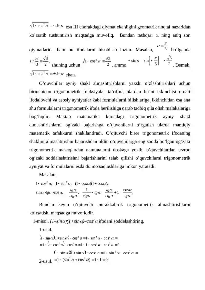 Trigonometrik ifodalarni ayniy almashtirish 3