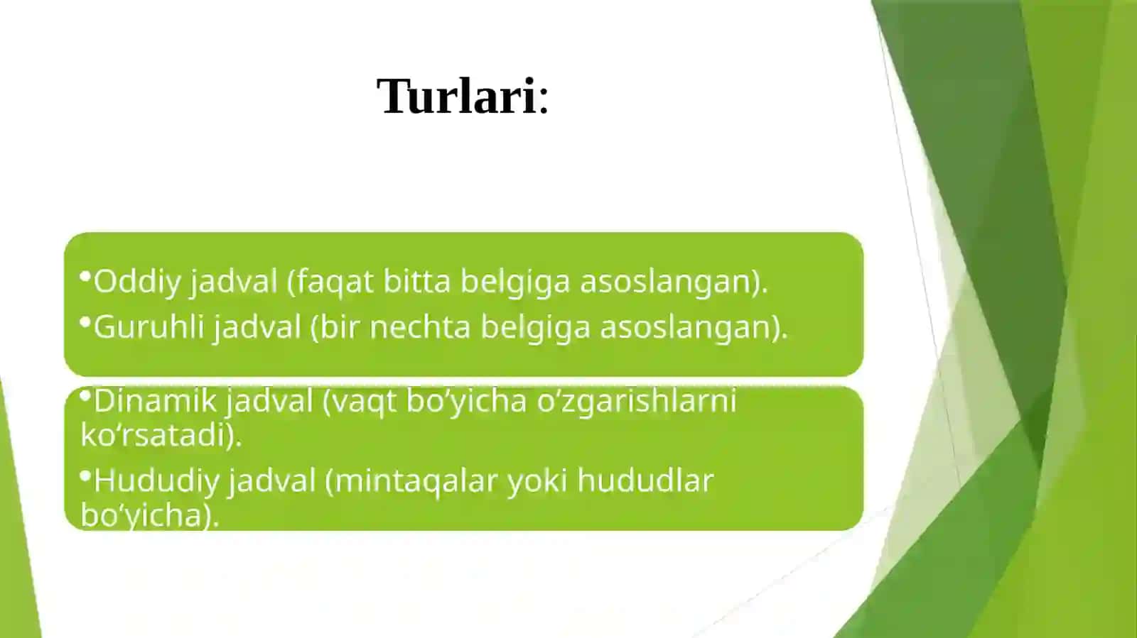 Statistik ma’lumotlarni jadval va grafiklarda tasvirlash 3