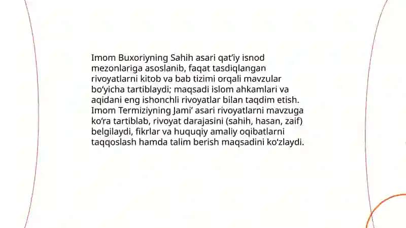 Imom Buxoriy va Imom Termiziyning hadis ilmiga qoʻshgan hissalarini qiyosiy tahlili 3