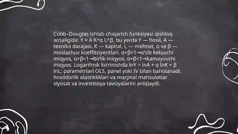 Qishloq xoʻjaligida mahsulot yetishtirishni ishlab chiqarish funksiyalari yordamida tadqiq qilish 3