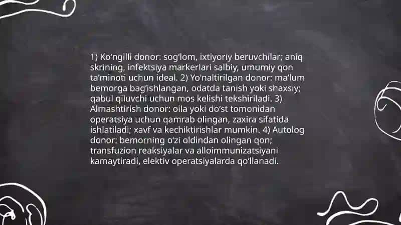 Donor qoni manbalari. Qon komponentlari va preparatlari 3