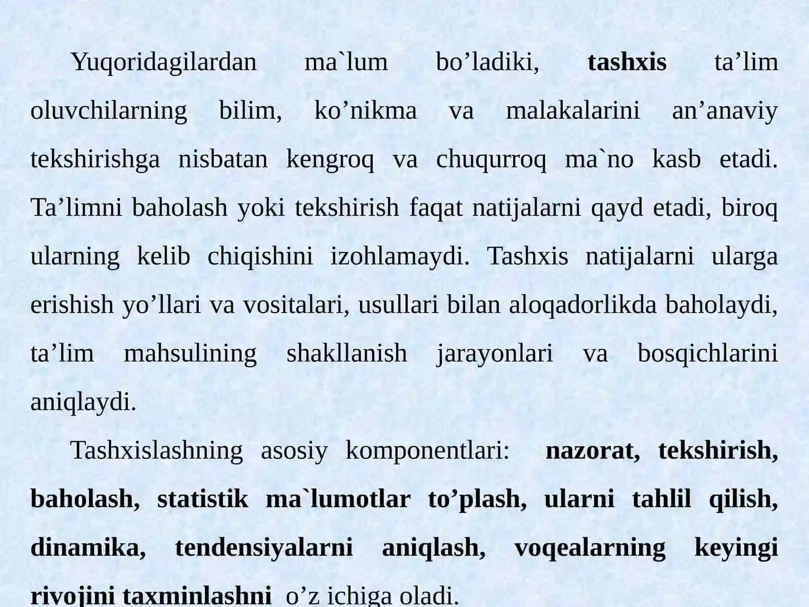 O'quvchilarni bilim, ko'nikma va malakalarini tashxis etish 3