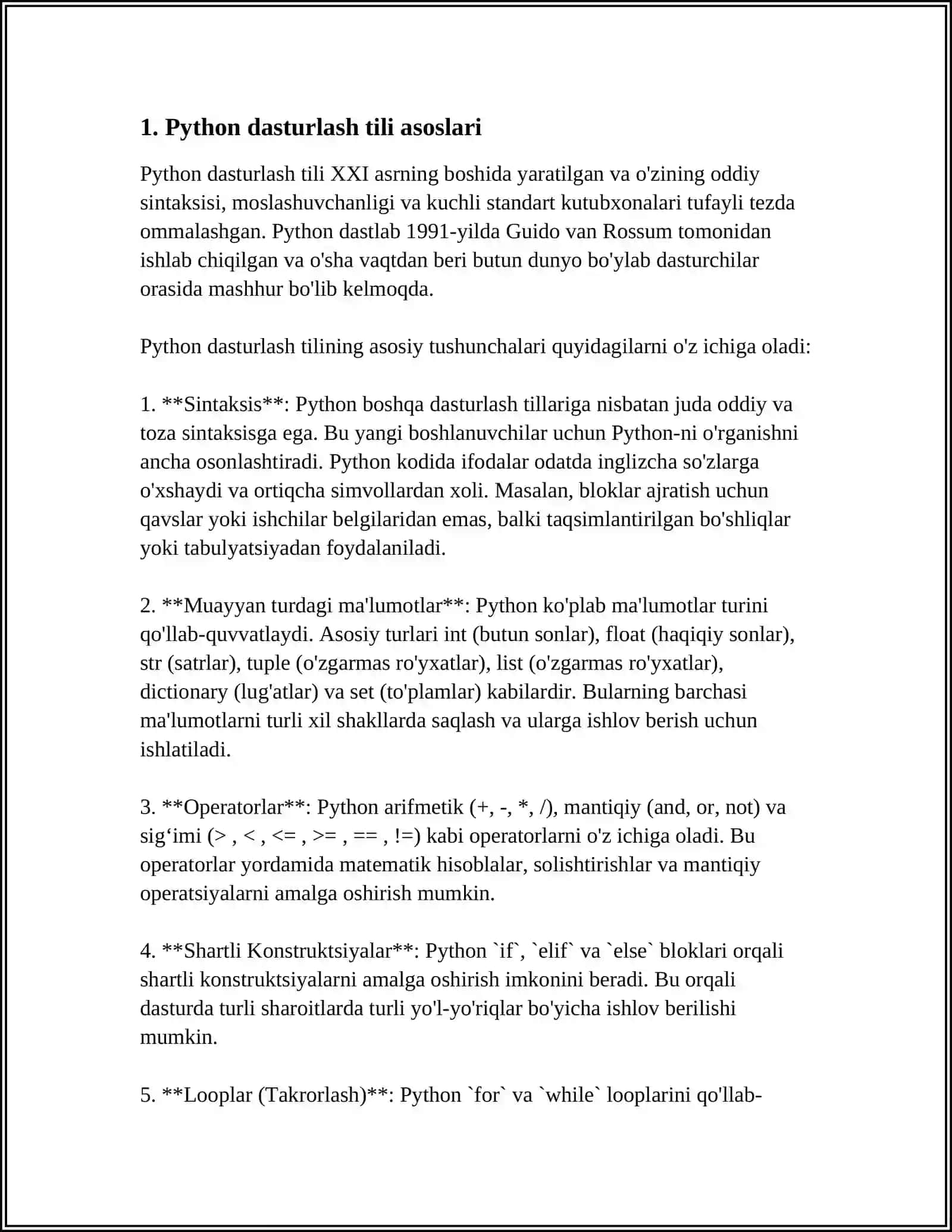 PYTHON DASTURLASH TILINING ASOSLARI STANDART FUNKSIYALAR OPERATORLAR VA BOSHQALAR 3