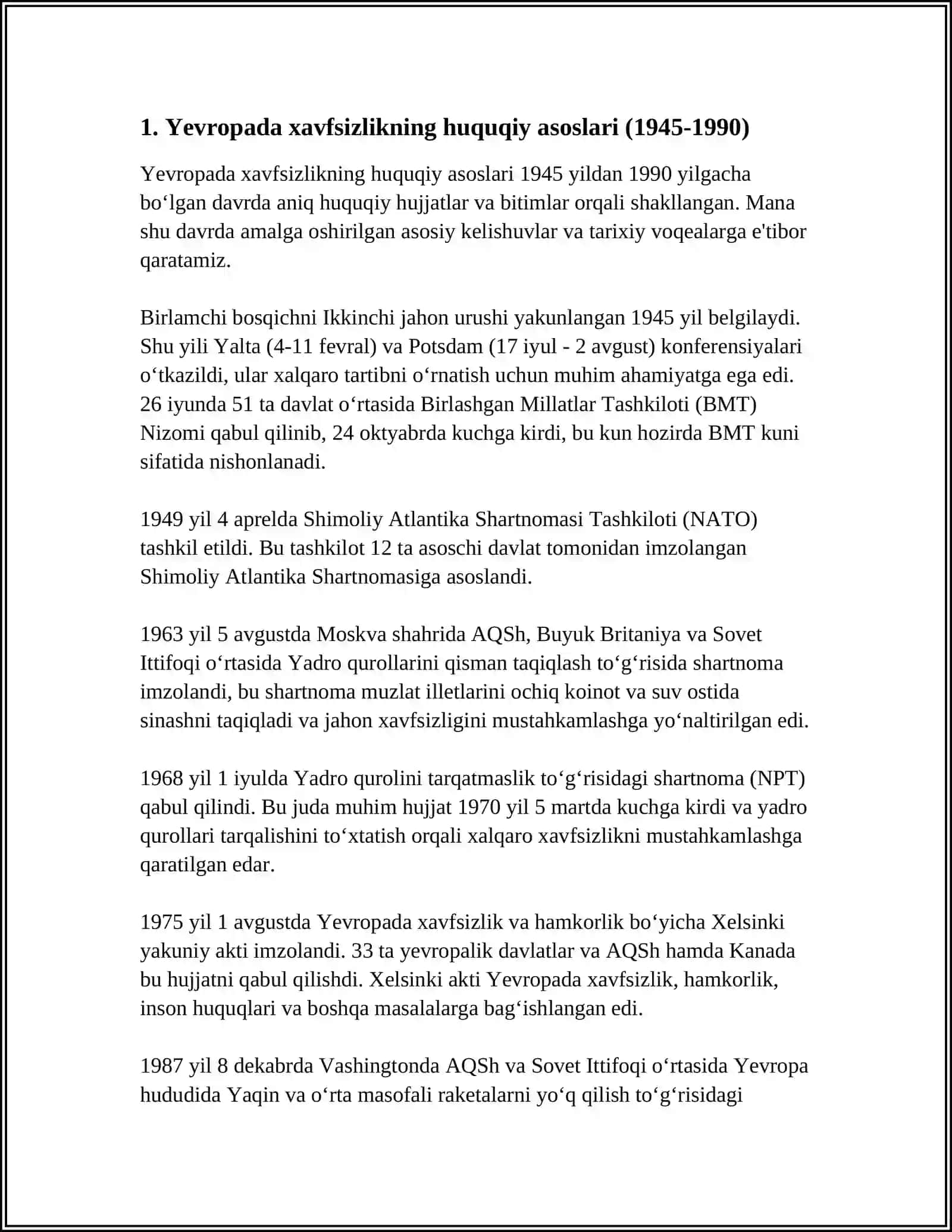 YEVROPADA XAVFSIZLIKNI TAʼMINLASH MASALALARI ( 1945-1990) 3