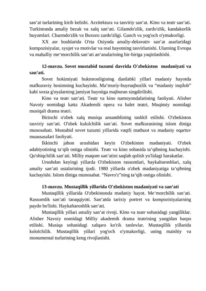 O'zbekistonning madaniyati va sanʻati tarixi 3