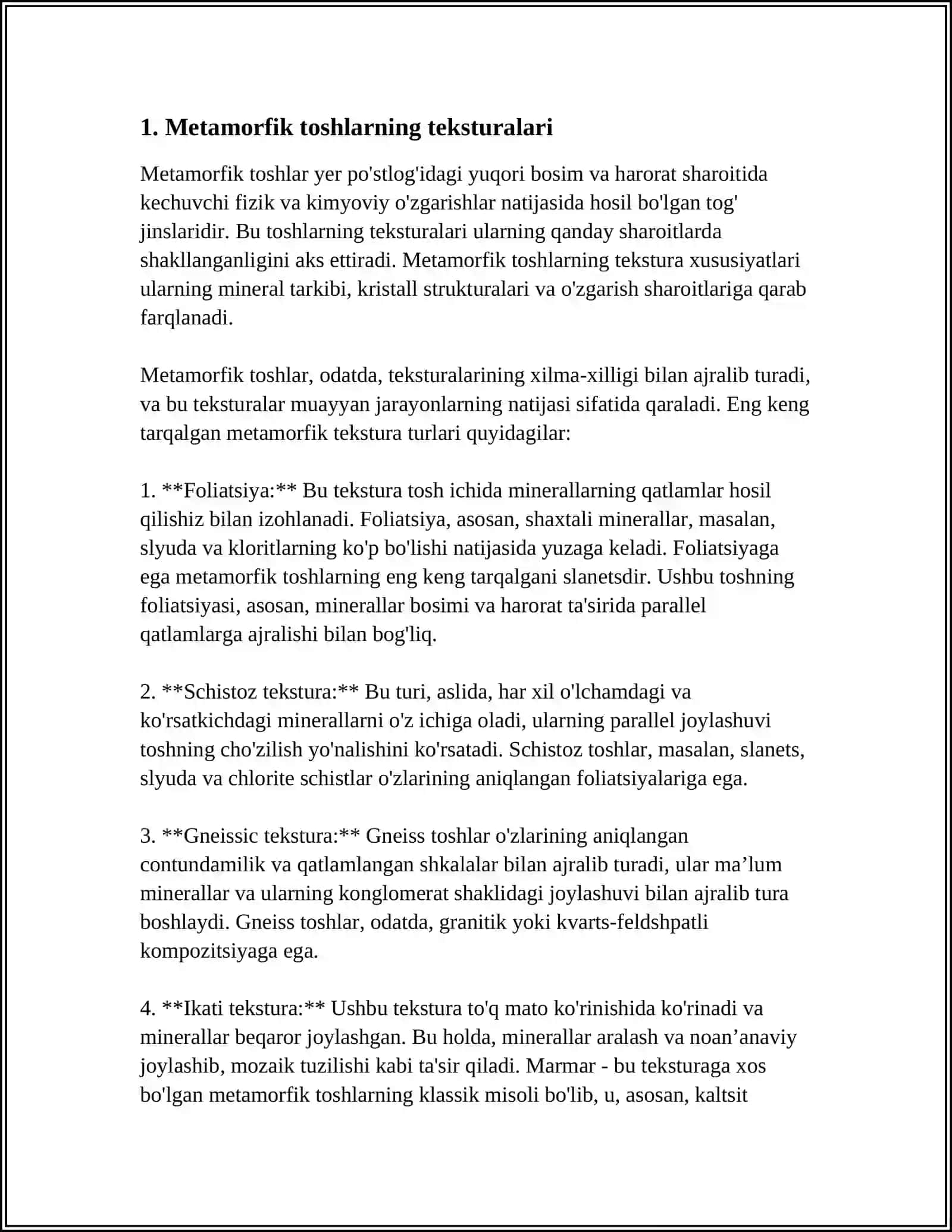METOMORFIK TOGʻ JINSLARI TEKSTURALARI VA STRUKTURALARI 3