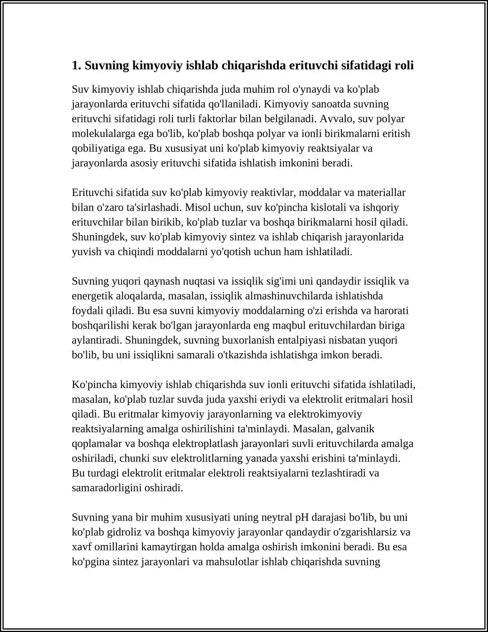 SUVNI KIMYOVIY ISHLAB CHIQARISHDAGI OʻRNI 3