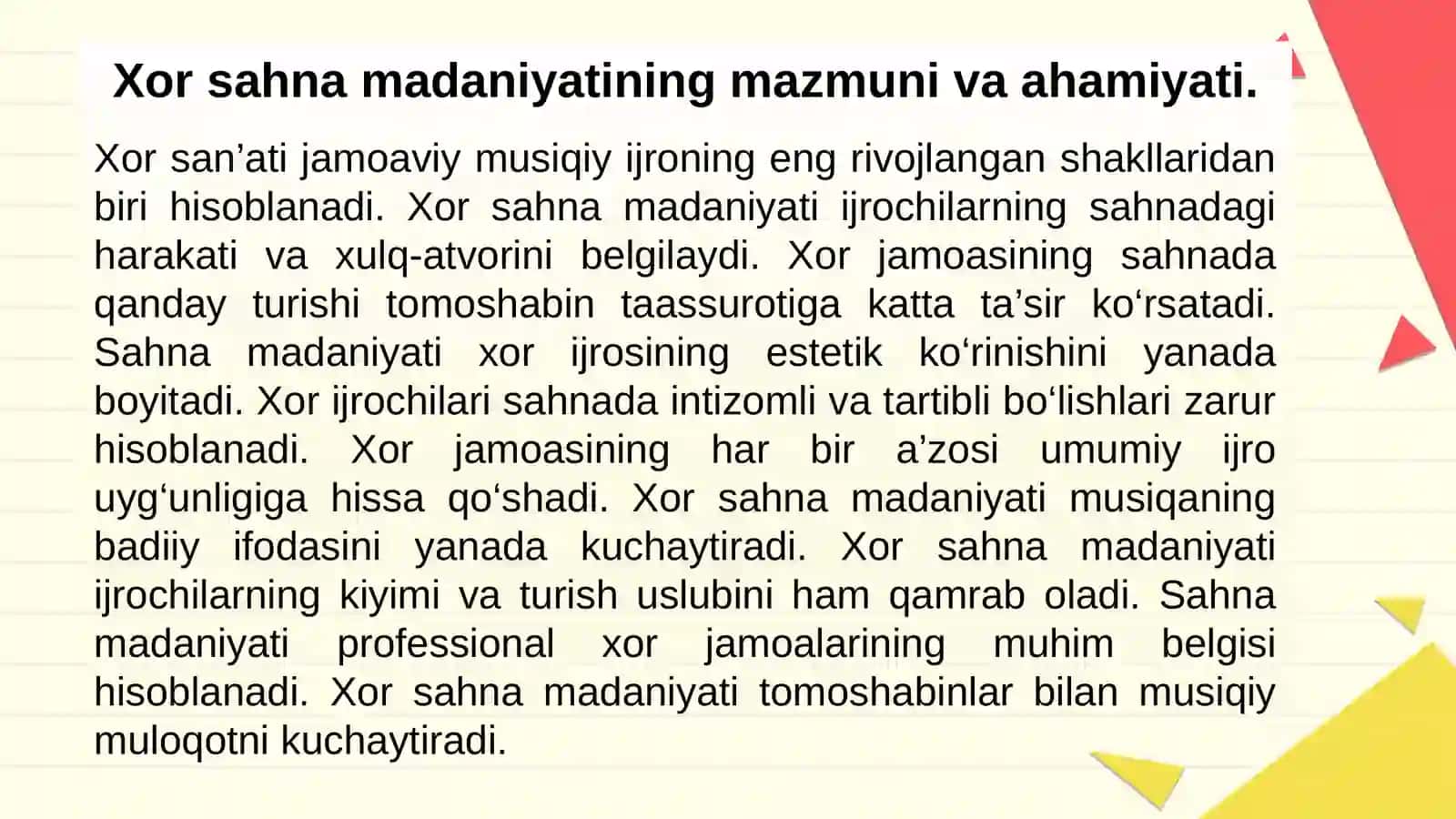 Xor sahna madaniyati - joylashuv, ijro etikasi, chiqish tayyorgarligi 3