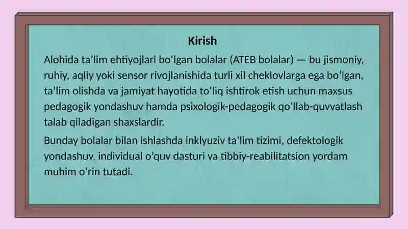 Alohida ta’lim ehtiyojlari bo‘lgan bolalar toifalari va toifalardagi kasalliklarning kelib chiqish # 3