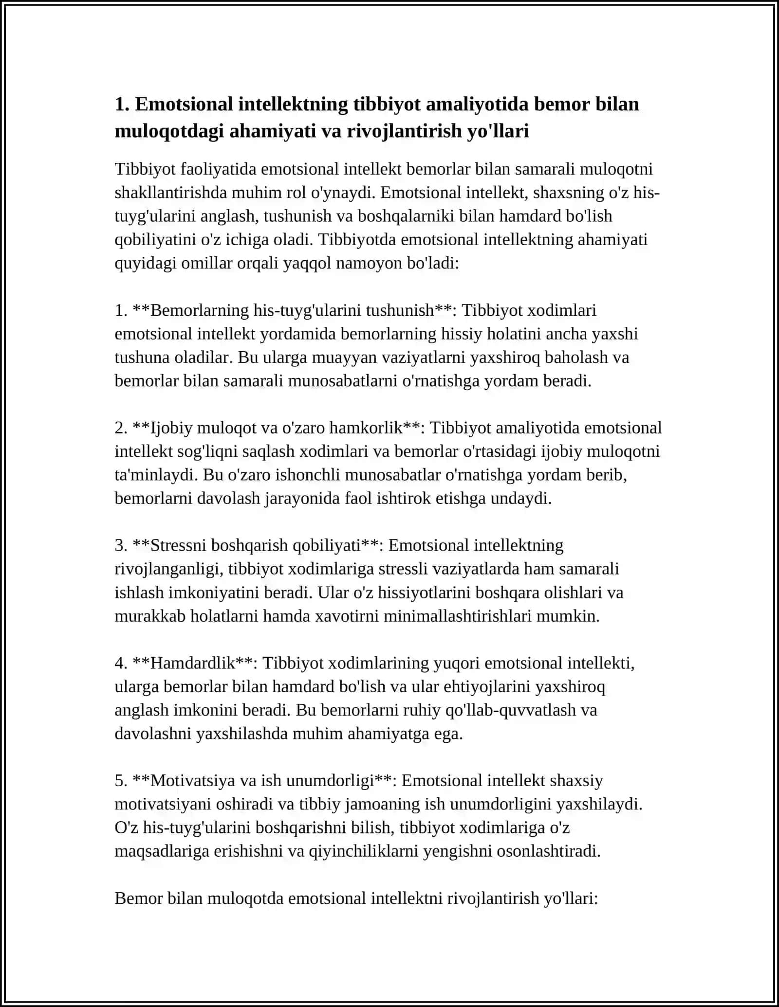 TIBBIYOT FAOLIYATIDA EMOTSIONAL INTELLEKTNING AHAMIYATI VA UNI RIVOJLANTIRISH YO'LLARI 3
