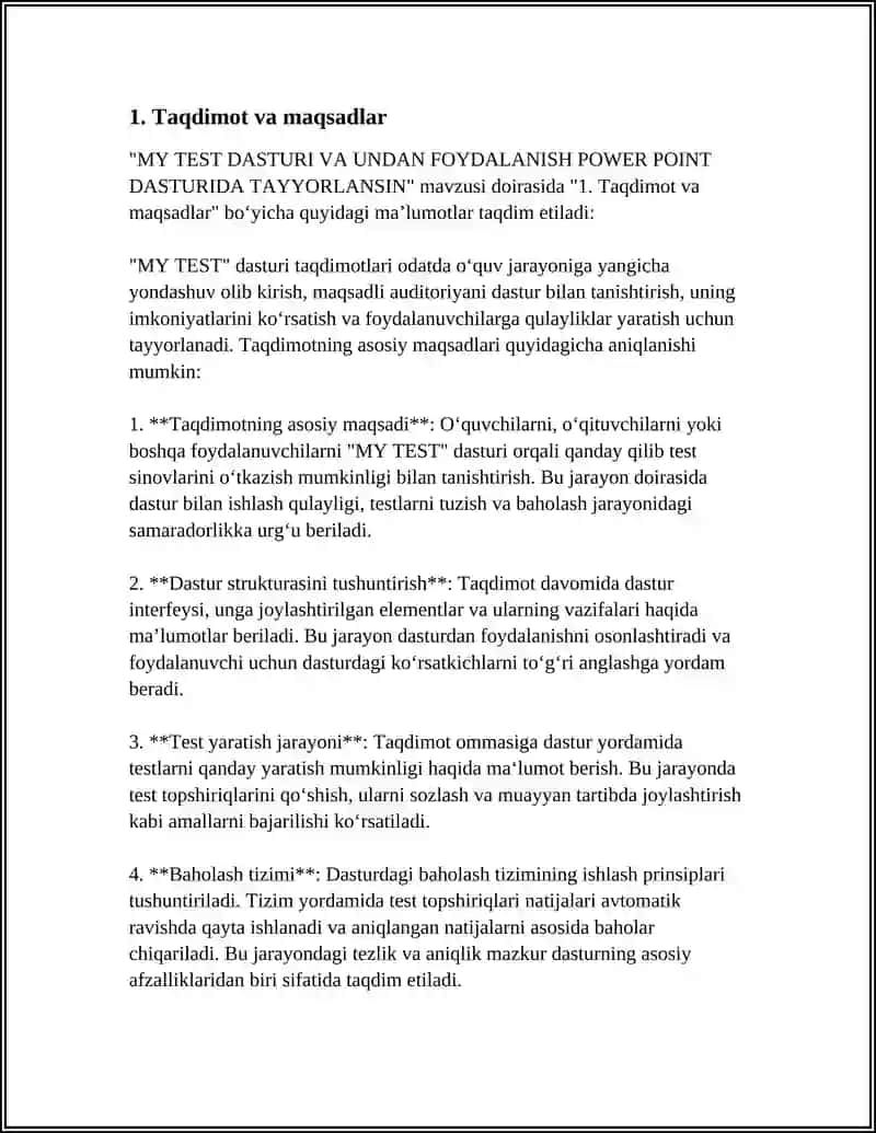 MY TEST DASTURI VA UNDAN FOYDALANISH POWER POINT DASTURIDA TAYYORLANSIN 3