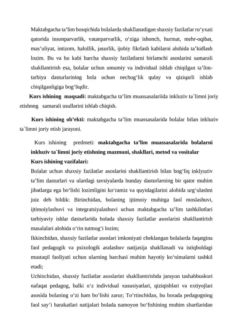 Inklyuziv ta’limga muhtoj bolalar bilan ishlash kurs ishi 3
