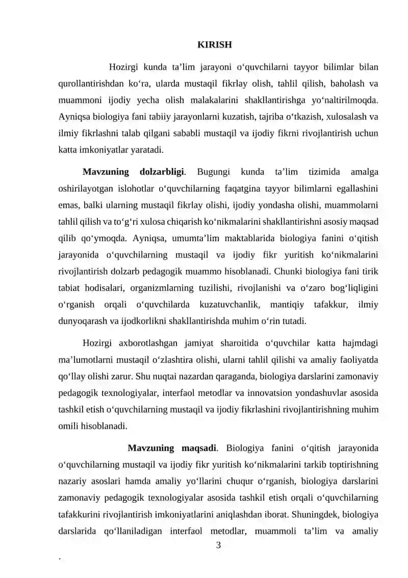 Biologiyani oʻqitishda oʻquvchilarning mustaqil va ijodiy fikr yuritish koʻnikmalarini  tarkib  toptirish yoʻllari 3