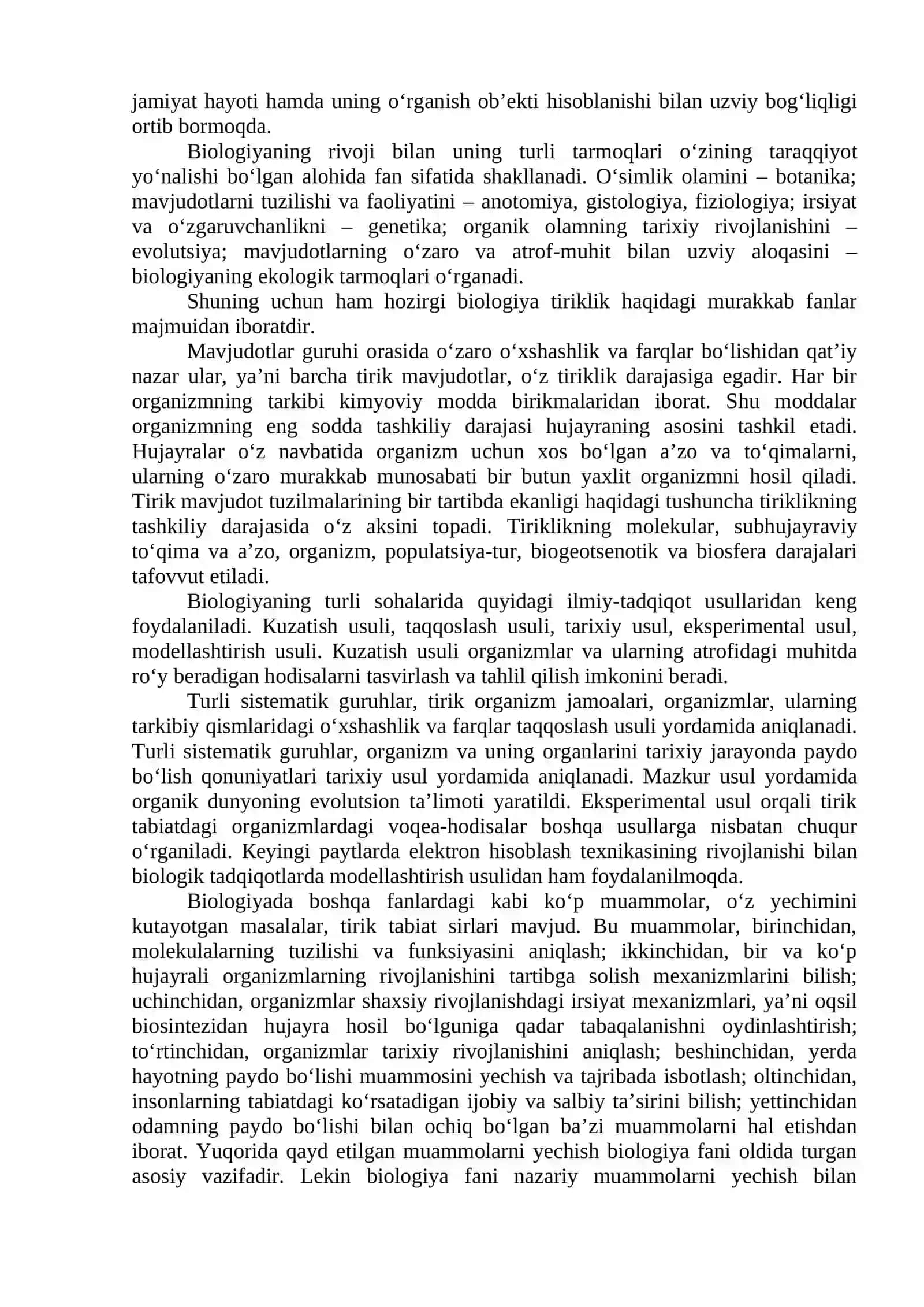Biologiya fanining vazifasi, o‘rganadigan sohalari va uslublari 3