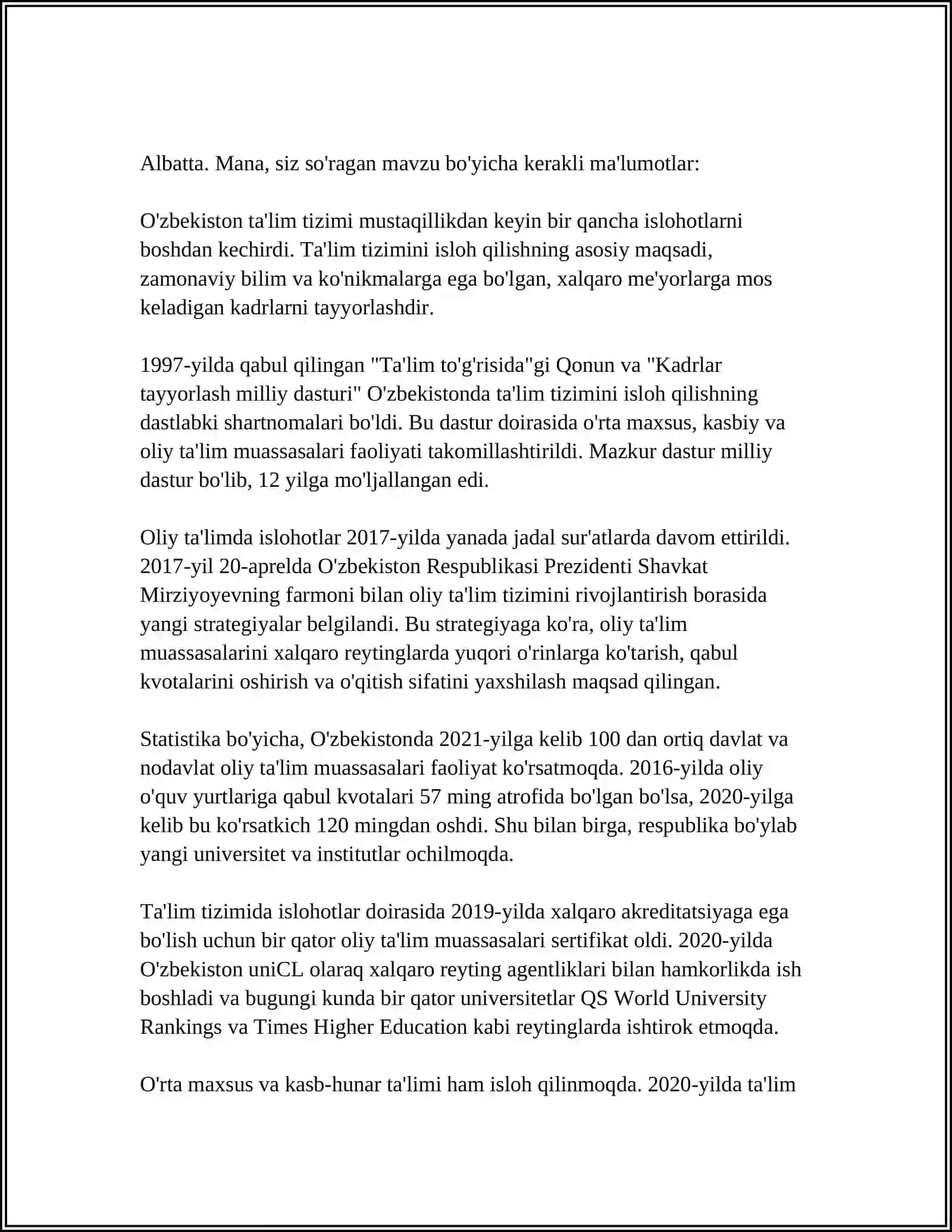 OʻZBEKISTONDAGI TAʼLIM SOHASIDAGI OʻZGARISHLAR 3