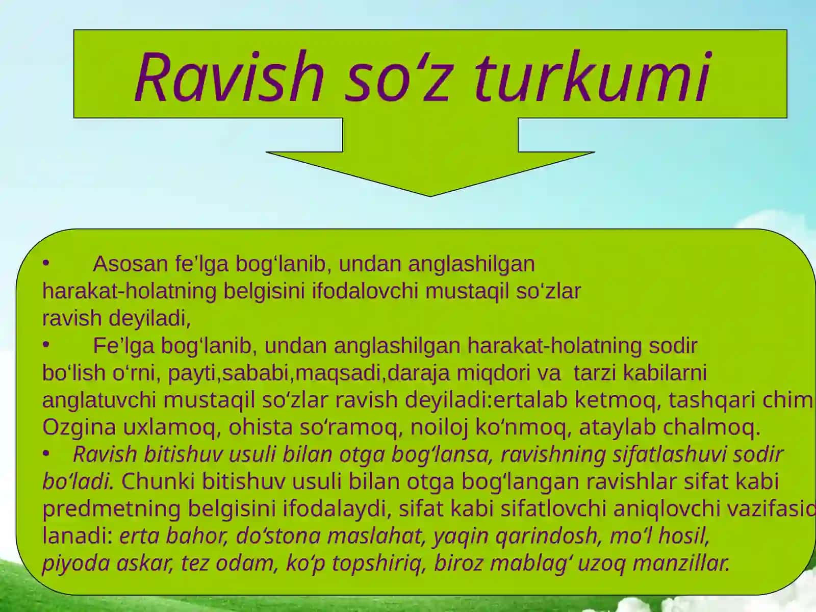 Ravish so‘z turkumi, uningleksik-grammatik xususiyatlari 3