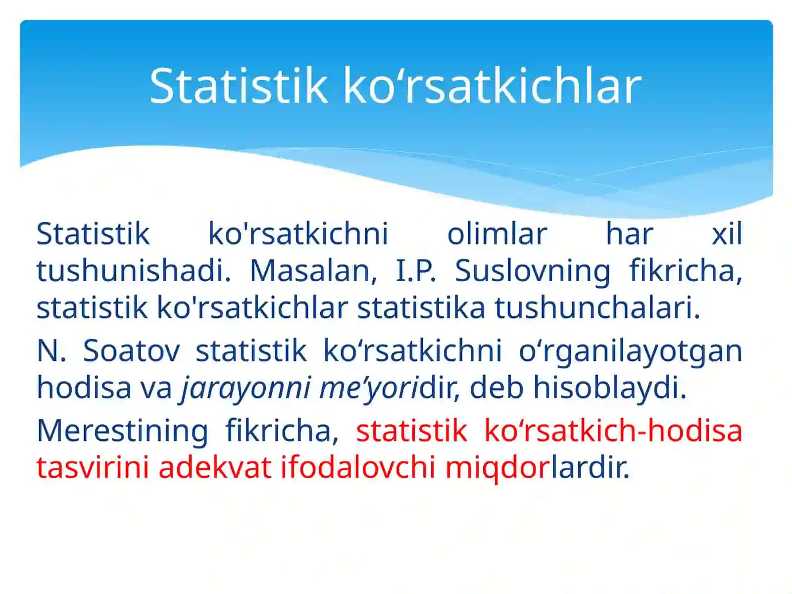 Statistik ko'rsatkichlar va o'rtacha miqdorlar 3