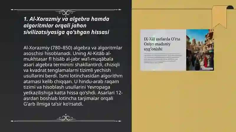 Al-Xorazmiy va algebra hamda algoritmlar orqali jahon sivilizatsiyasiga qoʻshgan hissasi 3