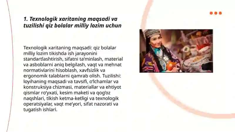 Texnologik xaritaning maqsadi va tuzilishi qiz bolalar milliy lozim uchun 3