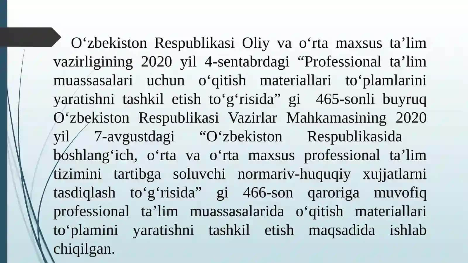 PROFESSIONAL TA’LIM MUASSASALARI UCHUN O‘QITISH MATERIALLARI TO‘PLAMLARINI YARATISHNI TASHKIL ETISH TO‘G‘RISIDA 3