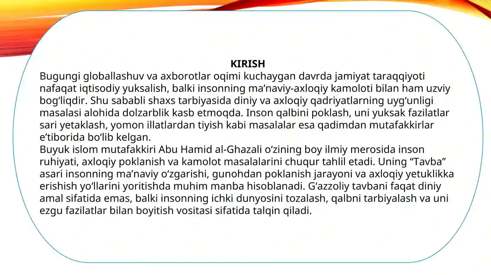 G`azoliyning tavba asari asosida din va axloq 3