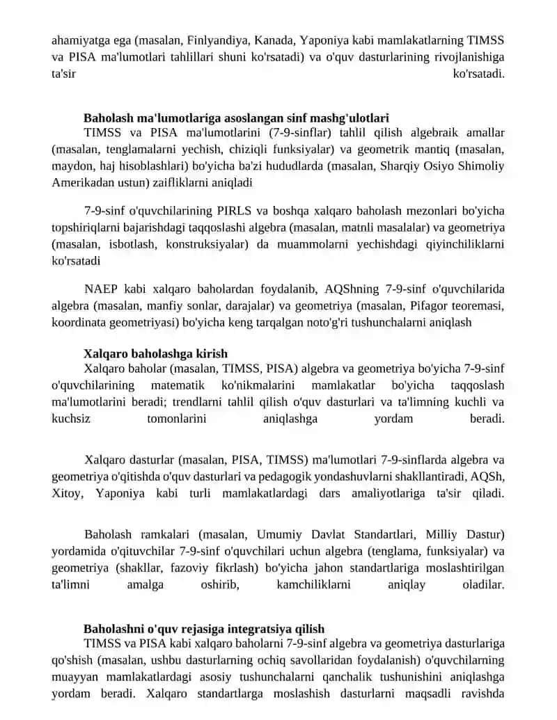 Algebra va Geometriya Xalqaro Baholash Dasturlari 3