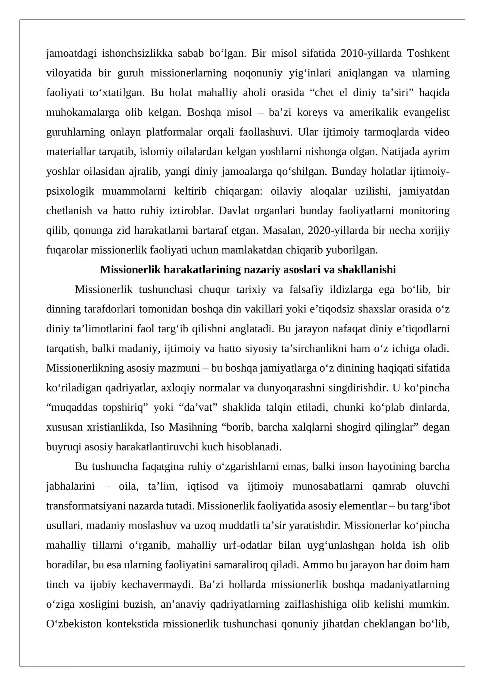 O‘zbekistonda faoliyati kuzatilgan missionerlik harakatlari va ular faoliyatining oqibatlari 3