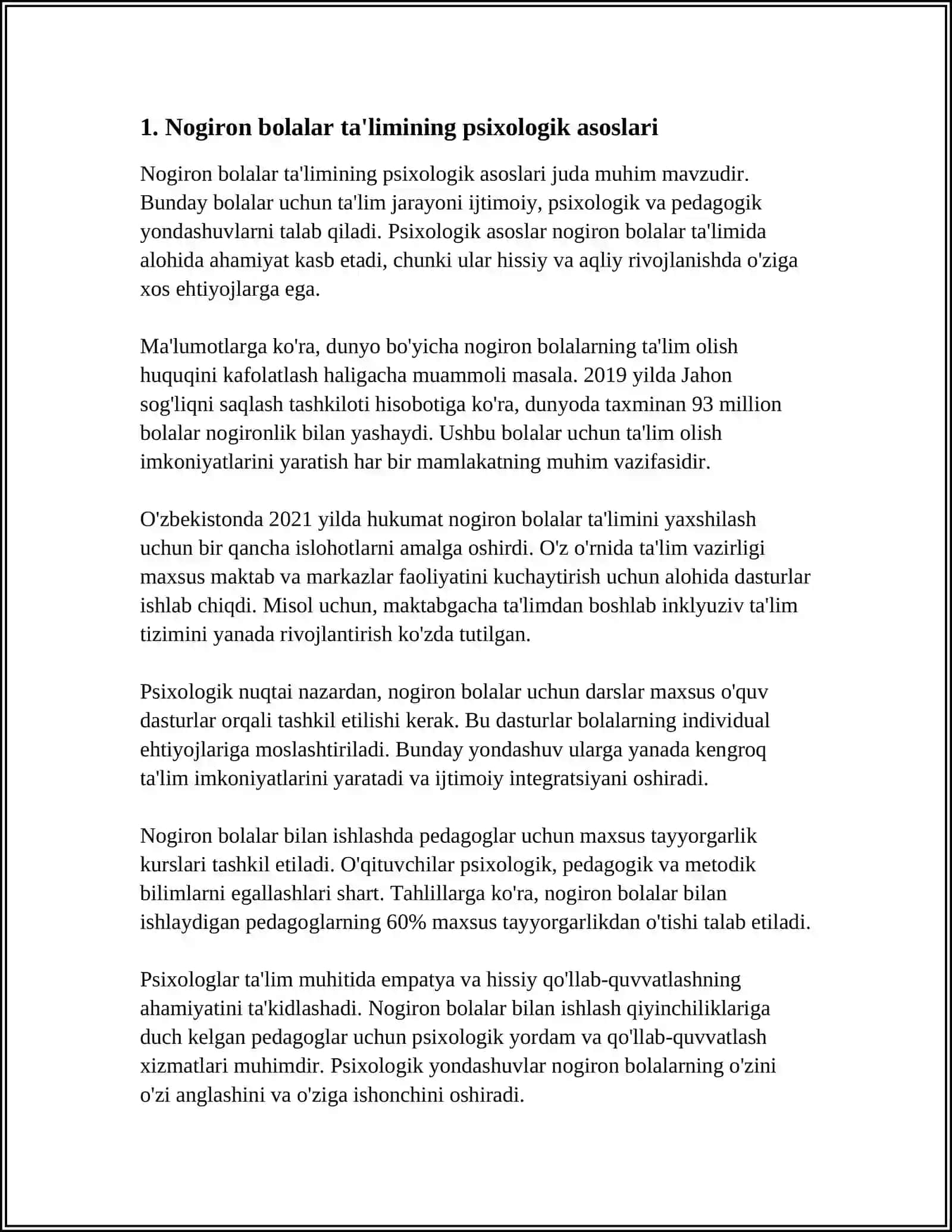 NOGIRON BOLALAR UCHUN INKLYUZIV TA'LIM VA IJTIMOIYLASHUVNING PSIXOLOGIK JIHATLARI (MAXSUS TA'LIM EHTIYOJLARI) 3