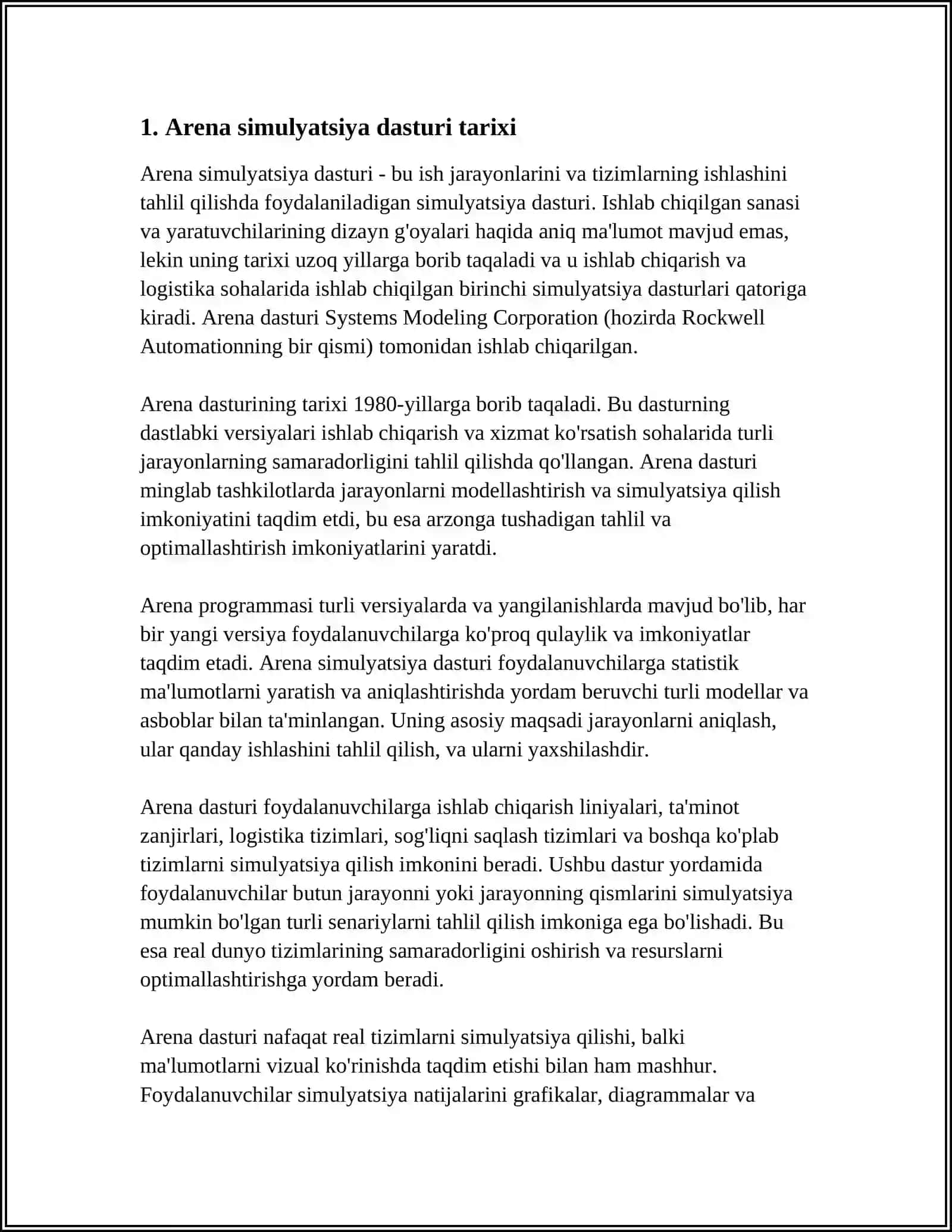 ARENA SIMULYATSIYA MUHITI HAQIDA TUSHUNCHA BERING 3