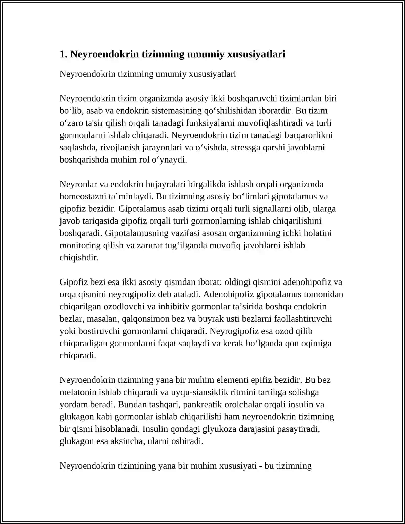 Mavzu: ORGANIZMDAGI FIZIOLOGIK JARAYONLARINI NEYROENDOKRIN SISTEMASI ORQALI BOSHQARILISHI 3