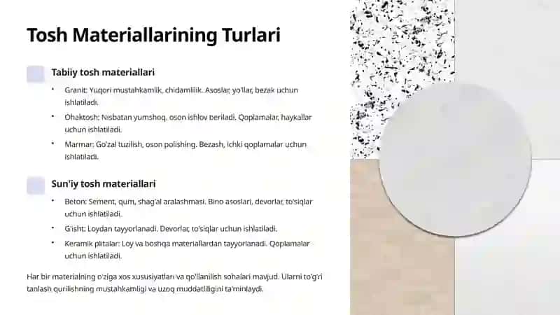 Tosh Materiallari va Ularning Meyoriy Hujjatlarga Talablari 3