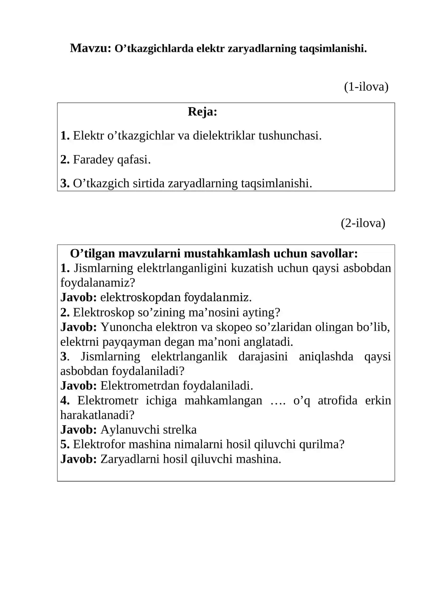 O’tkazgichlarda elektr zaryadlarning taqsimlanishi mavzusida tayyor sifatli dars ishlanma. 3