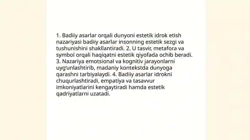 Badiiy asarlar orqali dunyoni estetik idrok etish nazariyasi 3