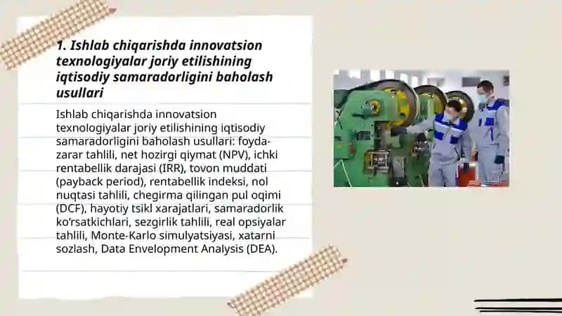 Ishla chiqarish innovatsion texnalogiyalarni joriy etish samaradorligi 3