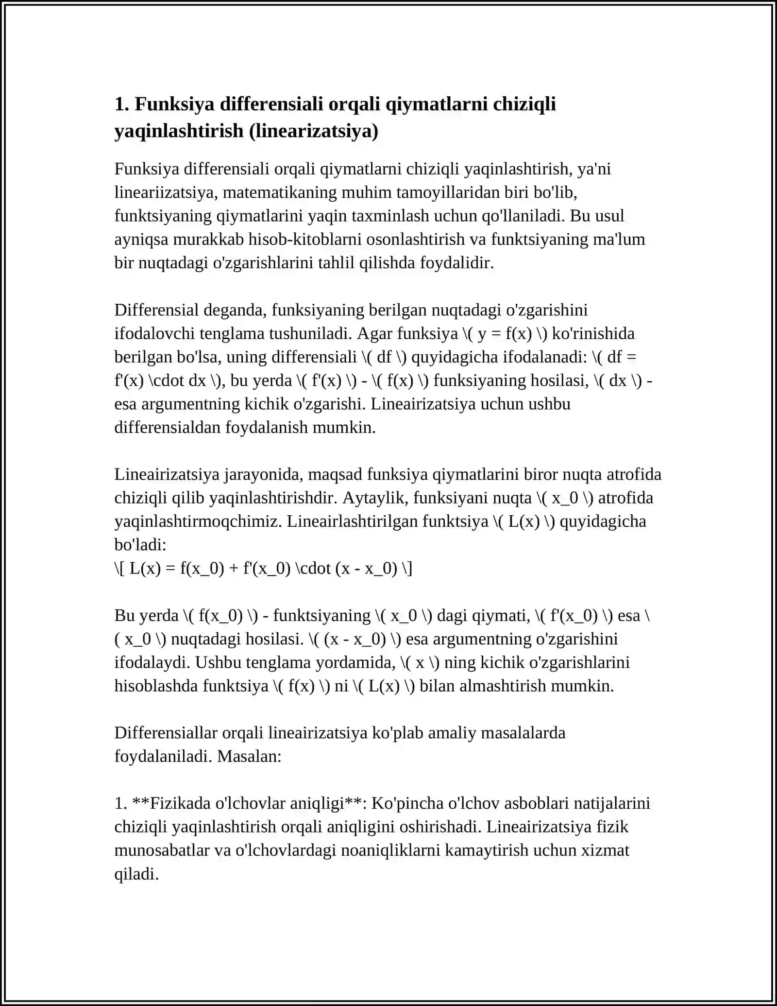 FUNKSIYA DIFFERENSIALINING AMALIY MASALALARDA QOʻLLANILISHI 3