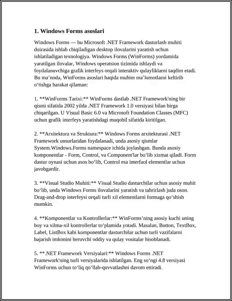 WINDOWS FORMS YORDAMIDA ESLATMALAR YARATISH VA BOSHQARISH DASTURINI ISHLAB CHIQISH 3
