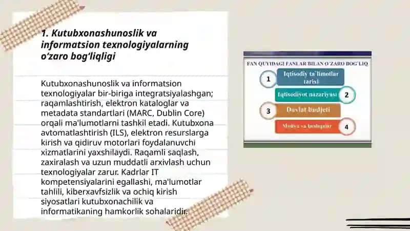 Kutubxonashunoslik va informatsion texnologiyalarning o‘zaro bogʻliqligi 3