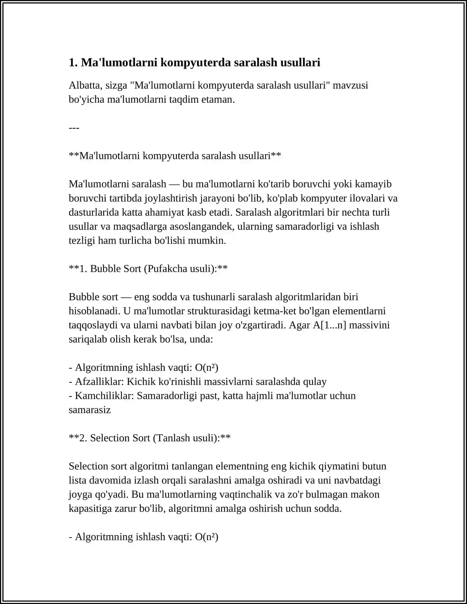 MALUMOTLARNI JOYLASHTIRISH USULIDA SARALASH DASTURI 3
