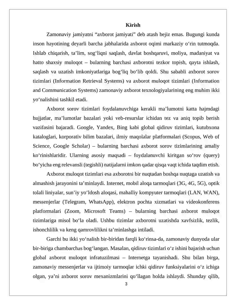 Axborot soʻrov tizimlari. Axborot muloqot tizimlari 3