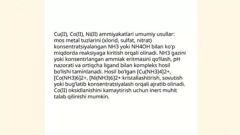 Cu( ll )Co ( ll ) Ni (ll) ammiyakatlarning olinishi va ularni spektrofotometrik aniqlash 3
