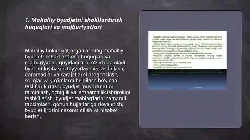 Mahalliy hokimiyat organlarining mahalliy moliyani boshqarishdagi huquq va majburiyatlari 3